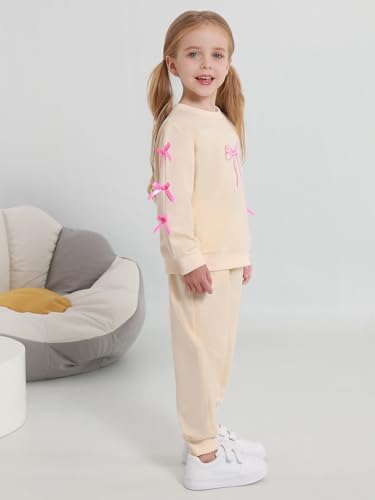 Toddler Girls Clothes Fall Outfits Set 2Pcs Bow Ribbon Printed Long Sleeve Sweatshirt Top Pants for 18-24M 2 3 4 5 6T3