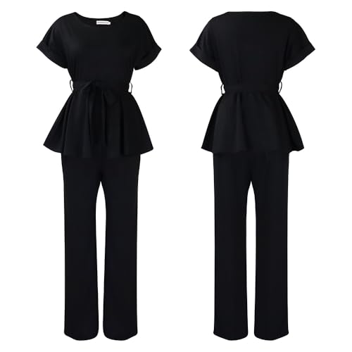 Ekaliy Women's 2 Piece Outfits - Elegant Black Peplum Top and Flared Pants Set in XXL for Stylish Business and Casual Wear - Image 5