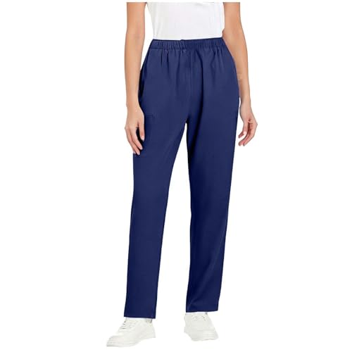 Image of Scrubs Pants for Women Plus Size Stretch Waisted Workwear Pants Medical Uniform Comfy Straight Leg Barrel with Pocket