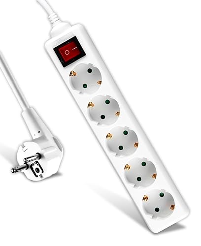 V-TAC Multiprise 5 Prises avec Interrupteur et Câble 1,5m - Bloc Multiprises avec 5 Prises 16A Shuko pour Maison, Bureau, Magasin, Garage - 250V - Électrique - Compact et Pratique - Blanc