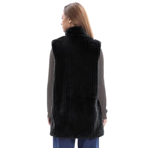 Gilet noir sans manches en fausse fourrure pour femme avec col montant S - 4