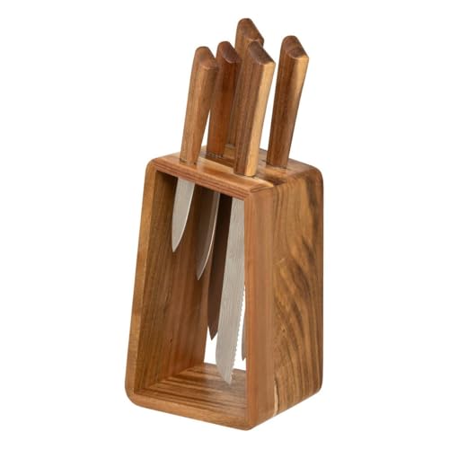 5 five simply smart 5Five - Bloc Couteaux ACACIA Marron en Acacia et Acier Inoxydable - 6 Pièces - 15,2x11,3x36,3cm - Ustensiles de Cuisine