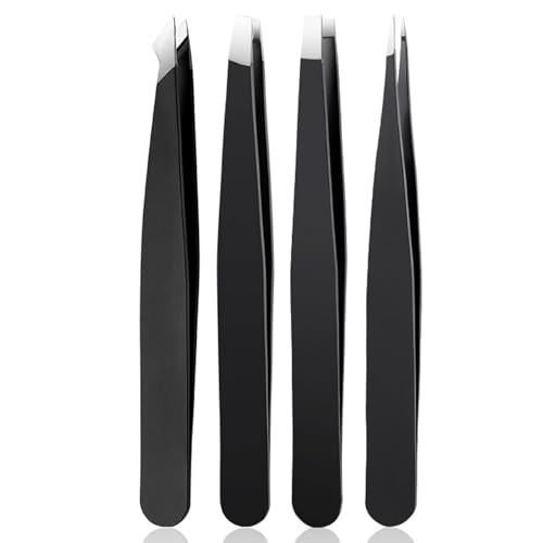 Pinzas profesionales de acero inoxidable, pinzas de precisión para cejas, pinzas para mujeres, cabello encarnado, astillas, puntos negros, paquete de 4 (JB-pinzas-04)