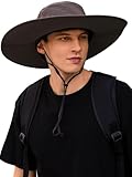 Picture of Pristis Wide Brim Fishing Hat, UPF 50++ Breathable Safari Sun Hat for Men Women, UV Protection Outdoor Foldable Water-Resistant Cowboy Style Lightweight Round Boonie with Ties (One Size, Brown)