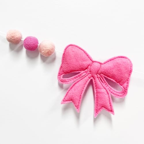 Pink Bow Baby Shower Decorations Pre-Strung Handmade Felt Welcome Baby Sign with Wool Felt Ball Banner for Welcome Home It's a Girl Coquette Baby Shower Party Nursery Home Fireplace Mantle Decor by Pink Blume - Used condition - Image 4