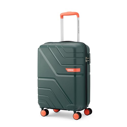 Image of American Tourister Upland Sport | Cabin Trolley Bag (55 cm) | 360 8 Wheel Travel Luggage | Hard Case Polypropylene Suitcase | Mounted Combination Lock | Forest Green