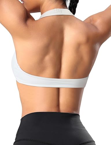 Image of OMKAGI Halter Sports Bras for Women Open Back Workout Bras Padded Yoga Bra Gym Tops