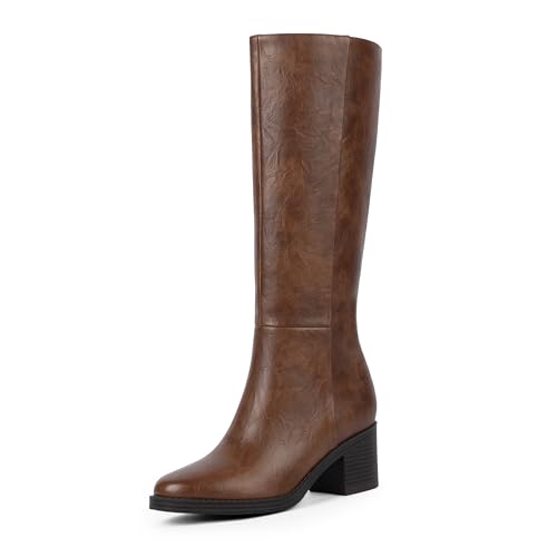 Image of Easyfox Womens Knee High Boots Chunky Low Heel Round Toe Tall Long Boots