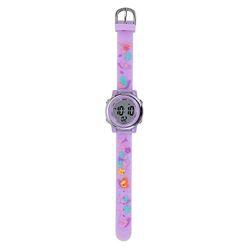 New Butterfly Kids Watches 3D Cartoon Silicone Waterproof 7 LED Color Lights Toddler Digital Wrist Watch with Alarm Stopwatch for 3-10 Year Girls Little Child (Light Purple)4
