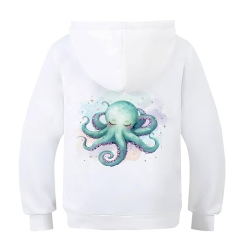Sweat à capuche pieuvre pour enfant pull en molleton avec grande poche rose 7-9 ans