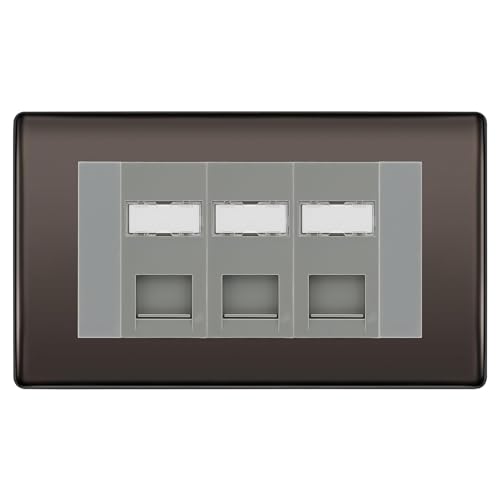 BG Nexus Black Nickel 3 Gang RJ45 CAT6 Data Socket Grey Inserts