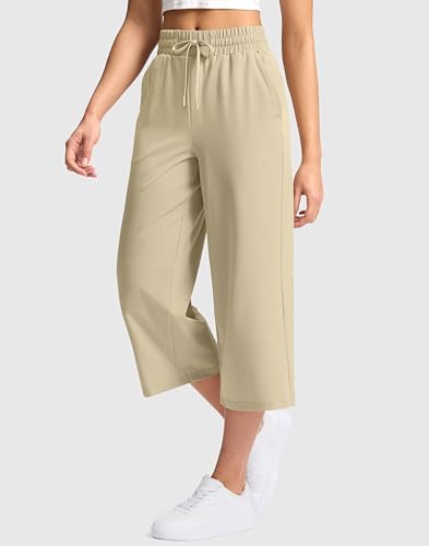 Soothfeel Women's Capri Pants Loose High Waisted Wide Leg Lightweight Travel Hiking Pants for Women Casual Summer with Pocket Khaki XXL2