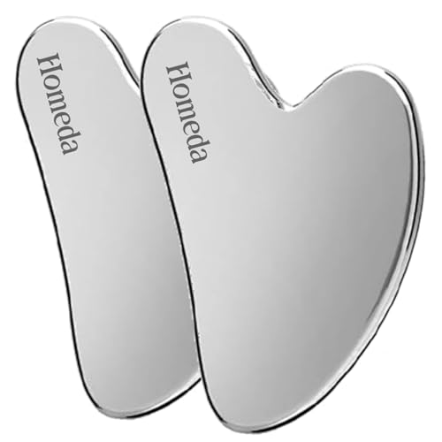 Image of Stainless Steel Gua Sha for Face,Guasha Stone for Face Massage Tool,Metal Gua Sha Stone,Gusha,Gaushala,Gosha for Men Yoga, Face Massager Tools for Women Skincare Facial Shaper (2 Piece Combo)