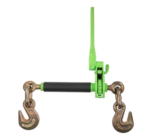 Image of Mytee Products 1 /2 inch - 5 /8 inch Hi-Viz Green Heavy Duty Folding Handle Ratchet Load Binder w /Grab Hook 18,100 lbs WLL | Tie Down Hauling Chain Binders for Flatbed Truck Trailer