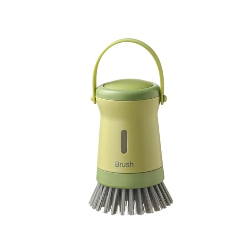 Image of Dishwashing Brush with Soap Dispenser：Dish Brush,for Kitchen Cutlery,Pots and Pans Sink Cleaning,Dishwashing Brush Set with Base (Green)