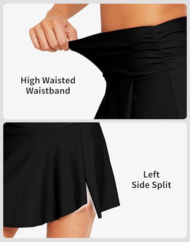 beautyin Women's High Waisted Ruched Swim Skirt Split Tummy Control Tankini Swimsuit Bathing Suit Bottoms with Pocket4