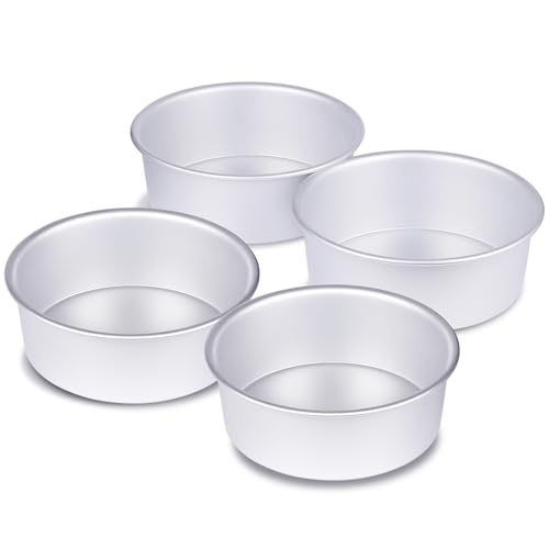 HomeMall 4 x 2 inch Round Cake Pan Set of 4 Aluminum Baking Pans for Mini Cakes Heavy Duty Non-Stick Evenly Baking Tools for Home Kitchen Birthday Wedding Anniversary