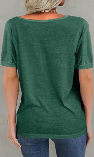 Image of Danedvi Women Deep V-Neck Short Sleeve Tops Solid Casual Loose T Shirt