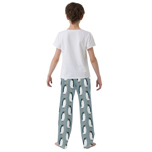 ZZXXB Lovely Penguin Pattern Boys Long Pants Soft Trousers Elastic Waist Kids Lounge Bottoms with Pockets S-XL3