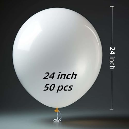 Image of 50 Pack White Balloons 24 Inch White Latex Party Balloon for Wedding, Birthday, Baby Shower and More