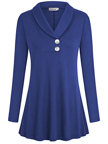 Ouncuty Women Night Out Wear,Women Blouses for Work Plus Size Business Shirts for Office Womens Tunics to Wear with Leggings Decorative Button Tunic Top Warm Sweatshirts,Blue XL