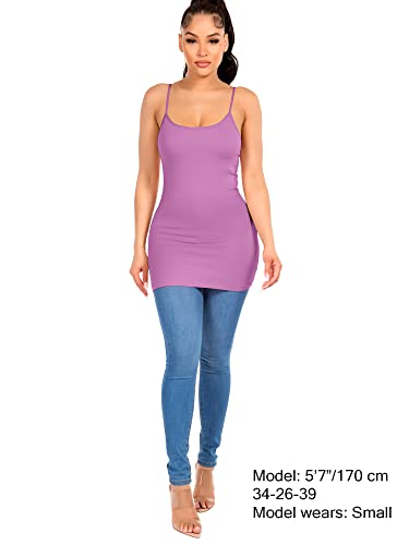 Image of Long Cotton Camisole Tank Tops for Women | Basic Braless Layering Tops with Adjustable Spaghetti Straps