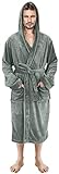 NY Threads Luxus-Herren-Morgenmantel | Superweicher Fleece-Herren-Bademantel | Kuscheliger Kapuzenplüsch | Loungewear und Nachtwäsche (Stahlgrau, Large)