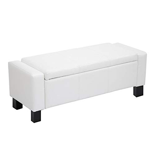 HOMCOM 42” Faux Leather Storage Ottoman Bench Organizer Chest Rectangular Footstool with Hinged Lid - Cream White