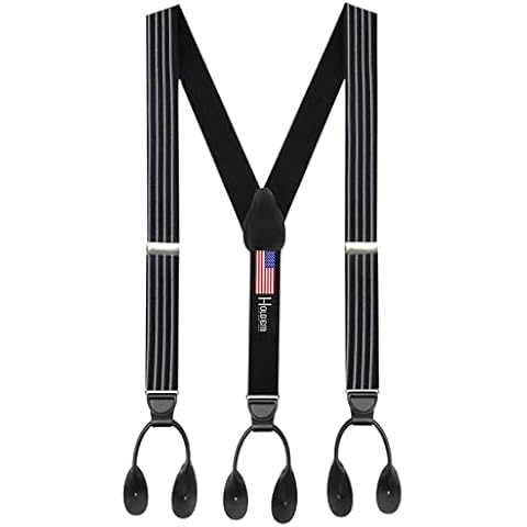 Hold’Em 1 ¼ Fancy Stripes and Solid Suspenders for Men – Y-Back Adjustable Leather Trimmed Button End-STR Summit Black Cover
