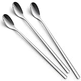 AOOSY Juego de cucharas para latte macchiato, 3 piezas, mango largo de 22,5 cm, cucharas de helado, cucharas largas de acero inoxidable, ideal para café helado, té helado, batidos, helados, bebidas