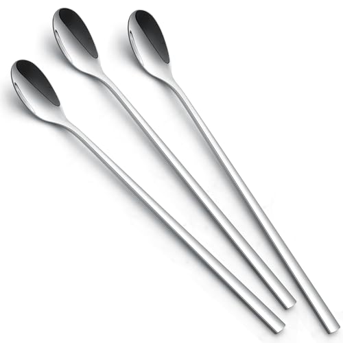 AOOSY Latte Macchiato Löffel Set 3-teilig 22.5 cm langem Griff Eislöffel lang Rührlöffel aus Edelstahl Ideal für Eiskaffee Eistee Milchshake Eisbecher kühles Trinken