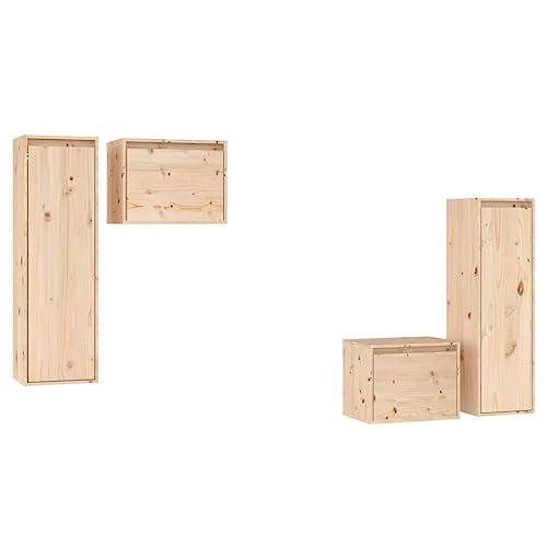vidaXL TV Schrank 4-TLG. Wandschrank Hängeschrank Wohnwand Schrankwand TV Möbel Anbauwand Wohnzimmer HiFi Schrank Massivholz Kiefer