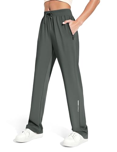 Image of Venzina Women's Lightweight Quick-Dry Icy Cool Straight Pants with Ankle Print, Athletic Breathable 4-Way Stretch Trousers for Gym, Running, Yoga & Casual Wear M-XXL