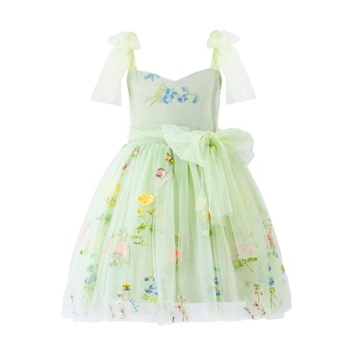 Toddler Girls Tutu Dress Tulle Sleeveless Backless Butterfly Floral Embroidered Princess Dresses for Wedding Birthday Party Summer Sundress