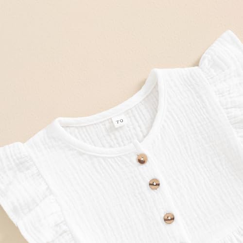 Toddler Baby Girl Solid Color Fly Sleeve Button Ruffle Tops+Bow Shorts Bubble Two Piece Summer Outfit Clothes Set4