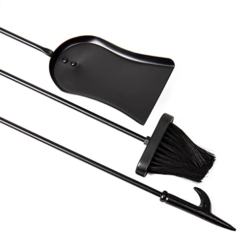 Mind Reader 4Pcfire-Blk 3 Piece Stand Alone Fire Place Set, Iron Steel Construction, Includes Stand, Brush, Shovel/Scooper, Poker, Black #TOP4