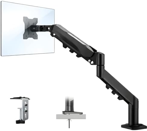 Coverzone 17–32 İnç Amortisörlü Tekli Pivot Monitör Kolu, Gazlı Yaylı, 2–9 Kg, Çift Montaj Seçeneği Sıkıştırma ve Vidalama, 360° Döner, VESA Uyumlu Stant, F80, Siyah - Görsel 1