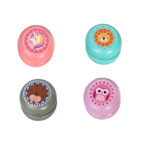 Yardwe 4 Piezas Yo Yo de Madera para Educativo de Animales de Caricatura Erizo Unicornio Juguete Sensorial para Ejercicio de Fuerza