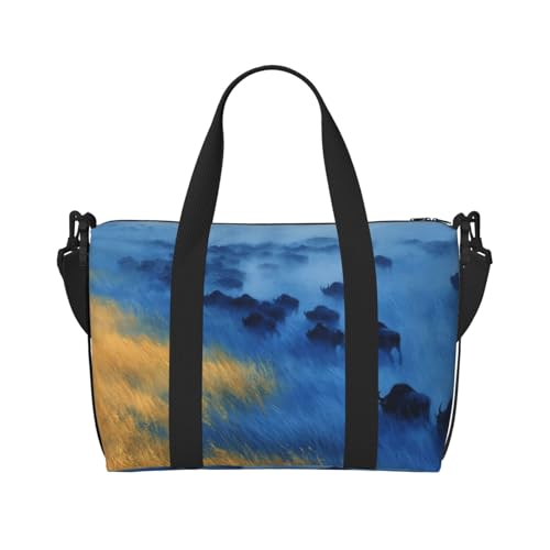 Wildebeest migration print Travel Duffel Bag, Sports Tote Gym Bag, Swim Pool Bag Large Shoulder Tote Bag for Beach Weekender