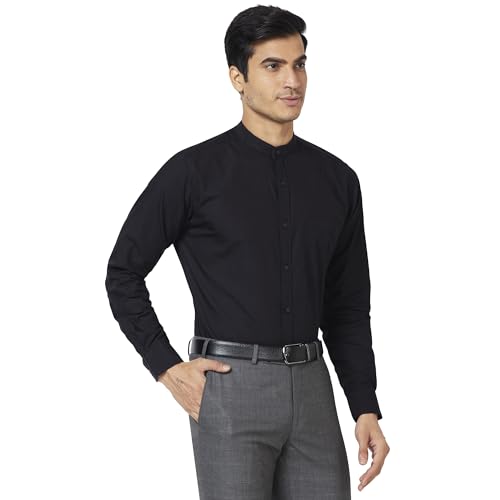 Image of Raymond Men Slim Fit Solid Pattern Pure Cotton Mandarin Collar Full Sleeve Casual Shirt