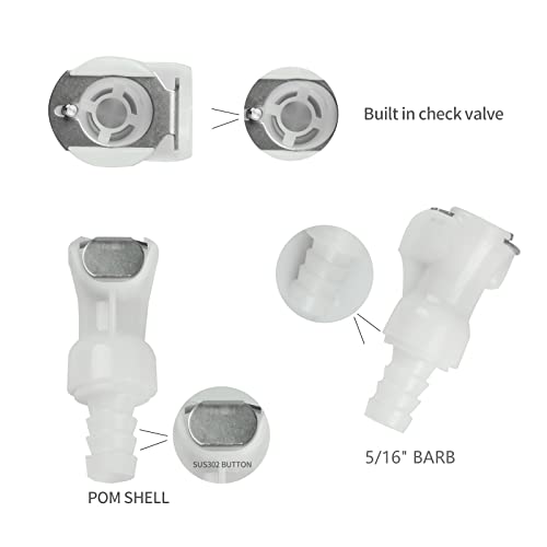 Bbtus 1/4" 3/8" 5/16" Plastic Hose Quick Connector, Quick Shut-Off Hose Joint Tube Connector, Valved In-Line Coupling Insert Quick Connect Fittings (1 Male+ 1 Female) (5/16") #TOP3