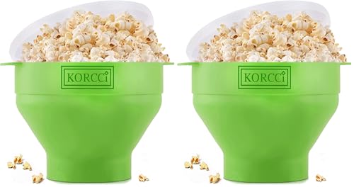 Image of The Original Korcci Microwaveable Silicone Popcorn Popper, BPA Free Microwave Popcorn Popper, Collapsible Microwave Popcorn Maker Bowl, Dishwasher Safe - Green (Pack of 2)