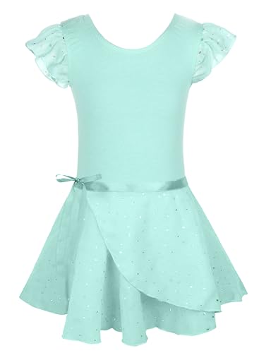 Image of EQSJIU Ballet Leotards for Girls with Removable Skirt Combo Tie Ruffle Sleeve Ballet Dance Dress Outfit 2-12 Years