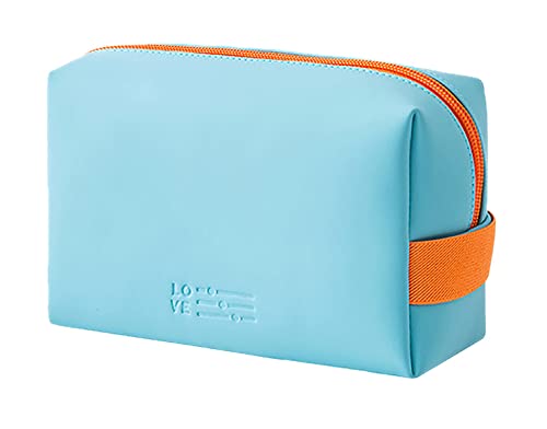 LEUCHTBOX Kleine Kosmetiktasche wasserdichte Wash-Bag für Frauen Kulturtasche Make-Up Bag PU-Kunstleder Candy Bag Style Knallige Farben (Hellblau) Cover