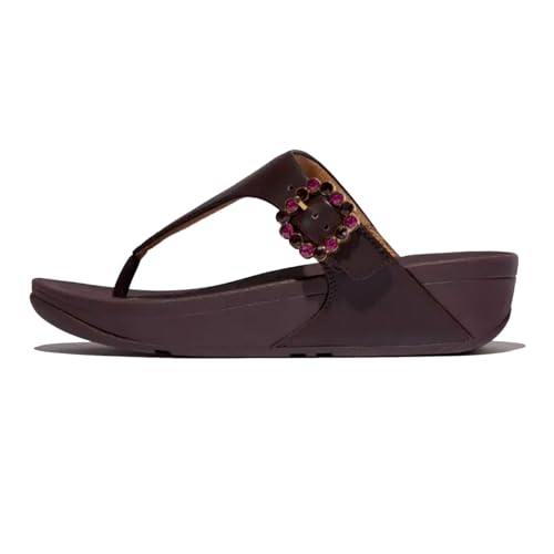 Image of FitFlop Womens LULU Crystal Buckle Toe-Post Sandals with Microwobbleboard Technology, Microfiber Toe Post, Slip Resistant Rubber Outsole, Cushioned Arch Support for All Day Comfort