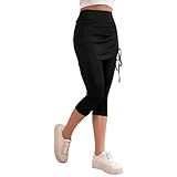Women Tennis Skirt with Capris Leggings High Waist Drawstring Tie Athletic Golf Knee Length Skorts Black L Skort for Women