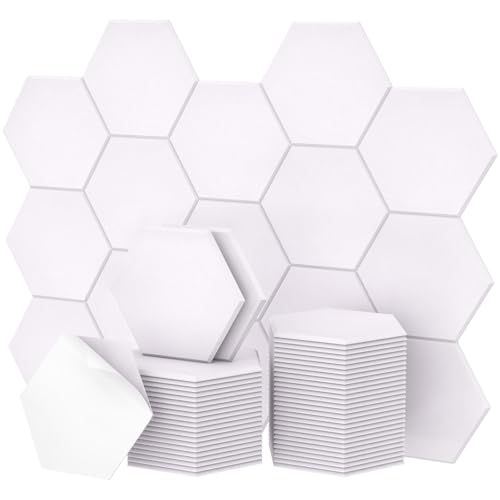 Image of 48 Pack High Density Hexagon Acoustic Panels, TONOR 12 inchx 10 inchx 0.4 inch Soundproof Wall Panels, Sound Absorbing Panels for Interior Wall Decor, Peel and Stick Modern for Studio, Office, Home, White