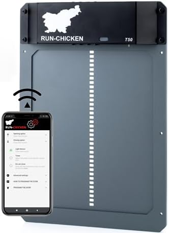 RUN-CHICKEN Door (Gray) Automatic Chicken Coop Door, Programmable with App, Battery Operated, Evening and Morning Delay, Aluminum Door, Electric Chicken Run Door, Model T50