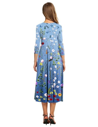 Image of HOTOUCH Women's 3 /4 Sleeve A-line and Flare Midi Long Dress