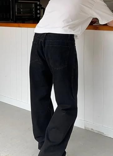 Men’S Retro Loose Fit Wide Leg Plaid Cotton Pants High Waist Button Fly Distressed Full Length Casual Simple Style Jeans4